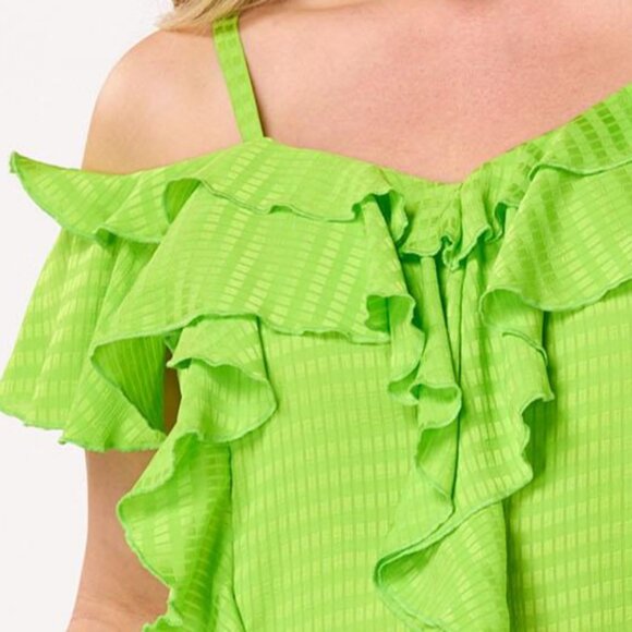 Plus Size 22/24 (3X) Cato Electric Neon Lime Green Ruffle Check Tank Top NWT - Picture 2 of 8